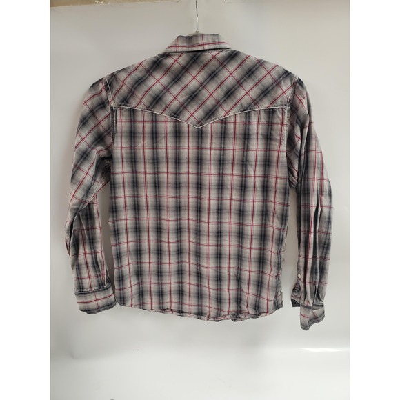 Rafter C Shirt Mens Large Gray Plaid Western Pearl Snap Long Sleeve Cowboy Rodeo - Picture 4 of 7